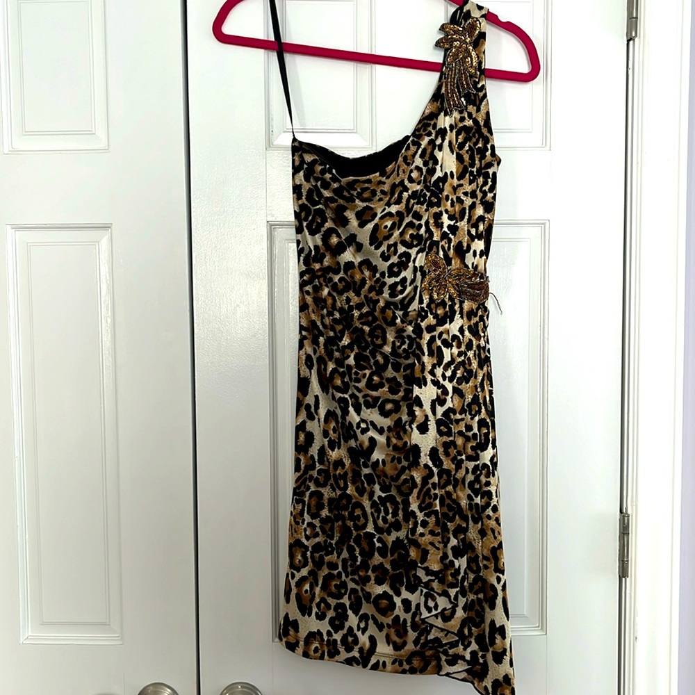 One shoulder leopard print dress. Size Medium